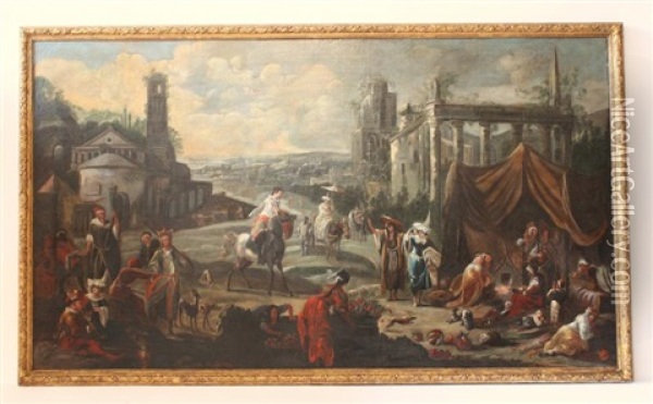 Campement De Bohemiens Dans Des Ruines Romaines Oil Painting - Peeter van Bredael