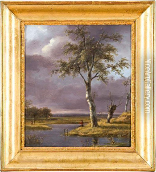 Paesaggio Lacustre Con Pescatore Oil Painting - Jean-Baptiste Coene