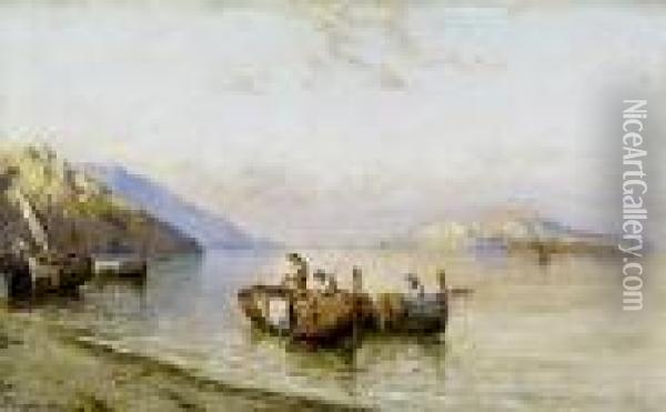 Fischerboote In Der Bucht Von Neapel. Oil Painting - Giuseppe Carelli