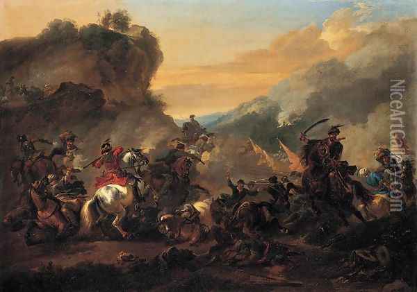 A Cavalry Battle Scene Oil Painting - Jan Wyck