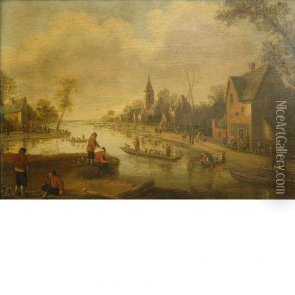 Figures Beside A River Oil Painting - Jan van Goyen