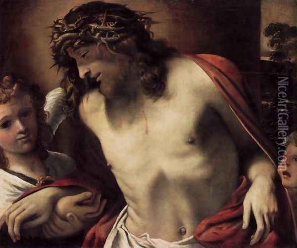 Christ Wearing the Crown of Thorns, Supported by Angels 1585-87 Oil Painting - Annibale Carracci