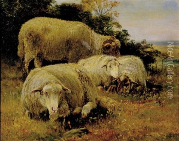 Sheep Grazing In A Landscape Oil Painting - John Austin Sands Monks
