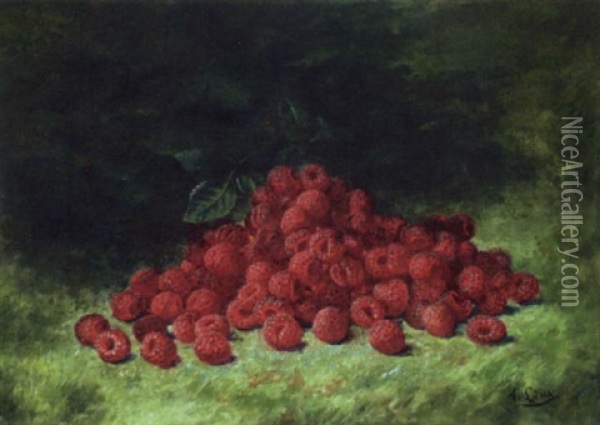 Still Life With Raspberries Oil Painting - August Laux