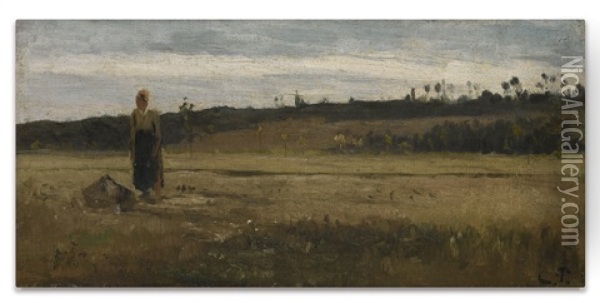 Paysage Dans Un Champ, La Varenne, Saint-hilaire Oil Painting - Camille Pissarro