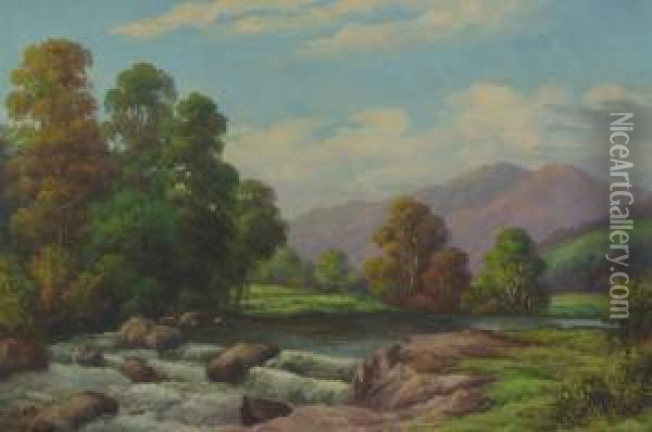 Summer California Landscape With Stream And Small Waterfall Oil Painting - Robert Mitchell Meadows