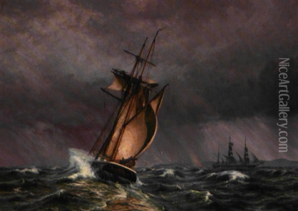 Skibe I Oprort Hav Oil Painting - Vilhelm Karl Ferdinand Arnesen