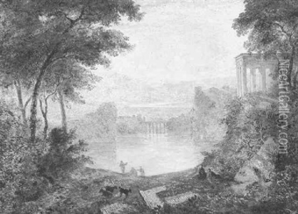Capriccio Landscape With Ruins Oil Painting - Joseph Murray Ince