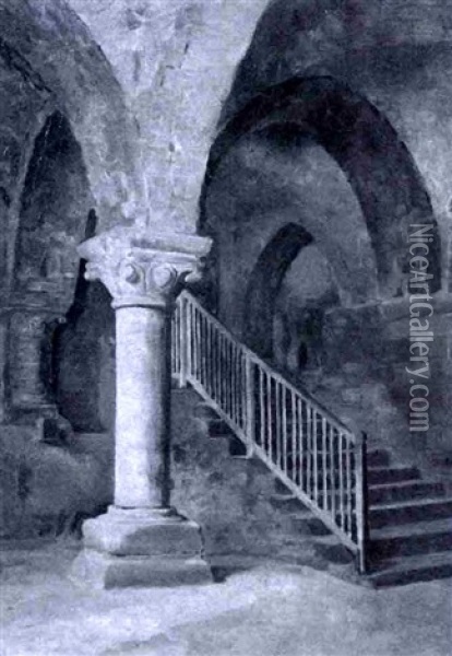 Romanesque Stairway Oil Painting - Giuseppe de Nittis