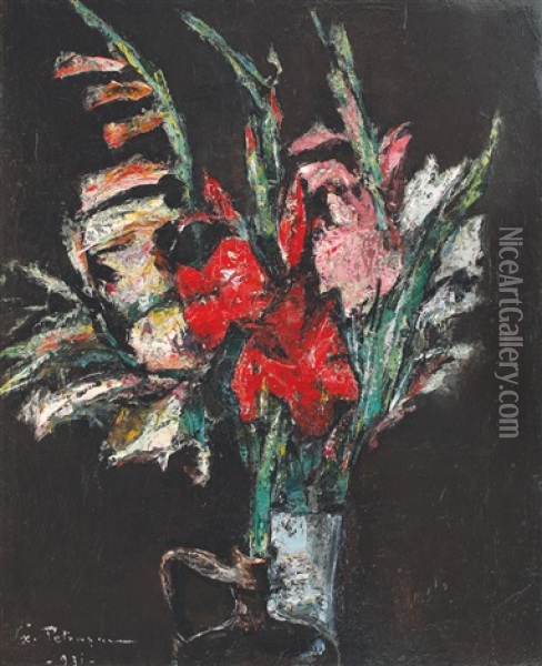 Gladioli Oil Painting - Gheorghe Petrascu