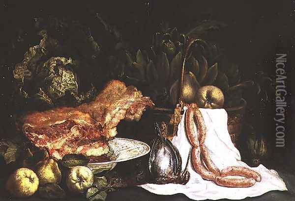Still Life with Vegetables Meat Fruit and Game Oil Painting - Pieter Gysels