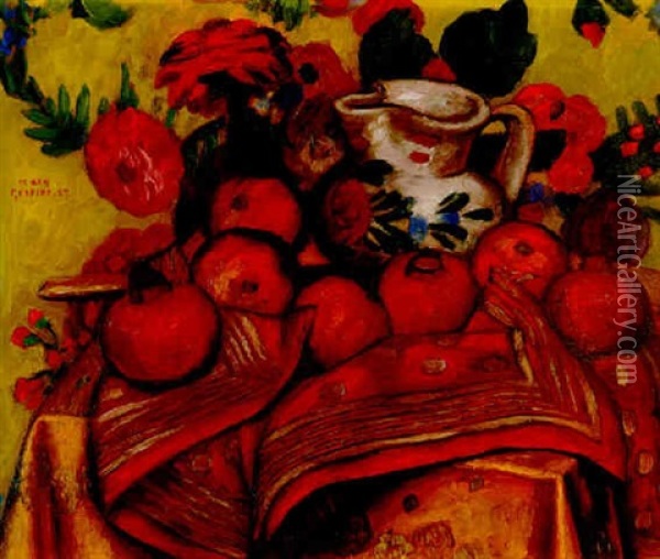 Pomegranates And Handkerchief Oil Painting - Mark Gertler