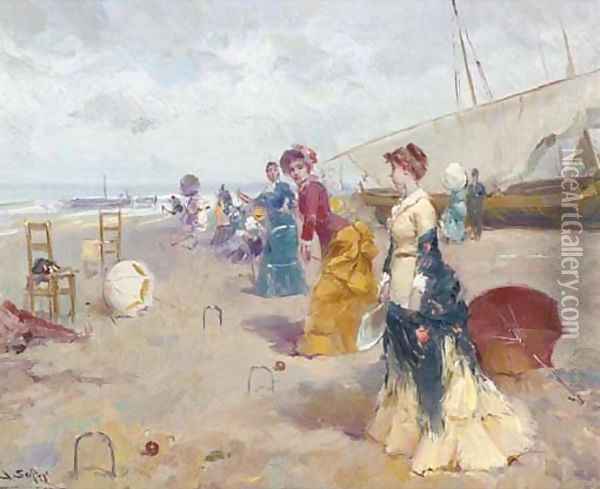 Croquet on the beach 2 Oil Painting - Joan Roig Soler