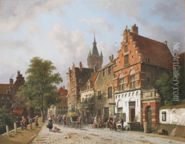 Delft, With The Prinsenhof In The Distance Oil Painting - Adrianus Eversen