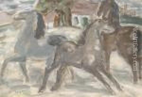 Three Horses Oil Painting - Leo Gestel