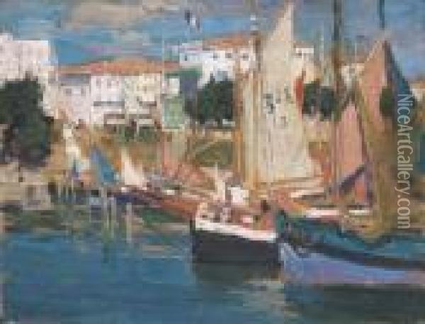 French Fishing Boats Oil Painting - Emanuel Phillips Fox