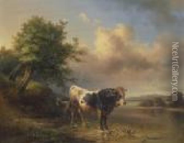 Bulle Und Ziege Oil Painting - Edmund Mahlknecht