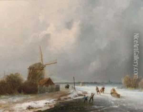 Winterfun On The Ice Oil Painting - Andries Van Den Bergh