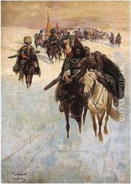 Cossacks After The Battle Oil Painting - Franz Roubaud