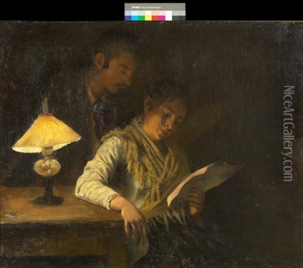 Sharing Lamplight Oil Painting - Noe Bordignon