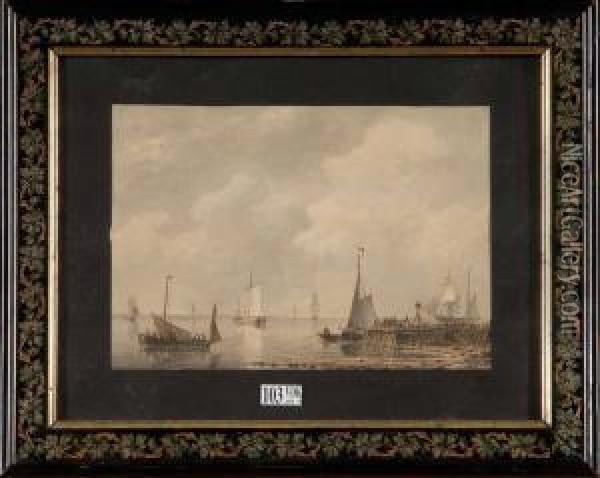 L'entree Du Port Animee Oil Painting - Franz Jacobus Van Den Blyk