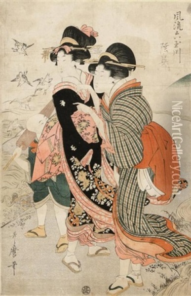 The Six Jewel Rivers Oil Painting - Utamaro Kitagawa