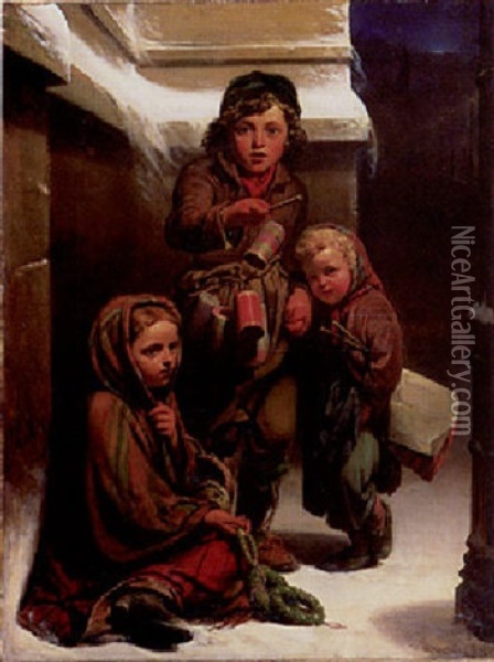 Drei Bettelkinder Oil Painting - Julius Sigismund Roder