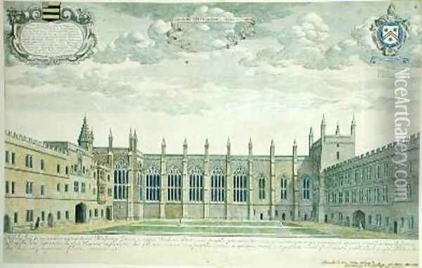 Collegium Novum elevated view of New College Front Quad from the south 1675 Oil Painting - David Loggan