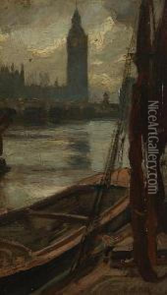 Westminster From The Thames Oil Painting - Charles Hodge Mackie