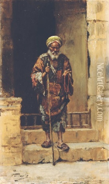 An Old Man Before A Mosque Oil Painting - Arthur von Ferraris