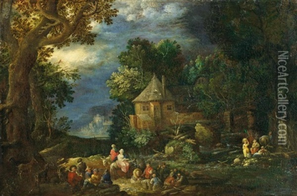 Nachtliche Landschaft Mit Rastenden Bauern Oil Painting - Johannes Jakob Hartmann