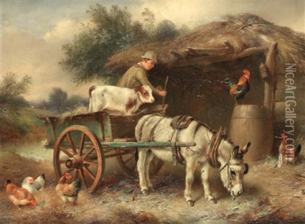 Figure And Farmyard Animals Oil Painting - Walter Hunt