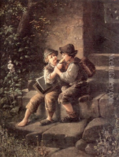 Sharing A Bite Oil Painting - Johann Friedrich Fritz