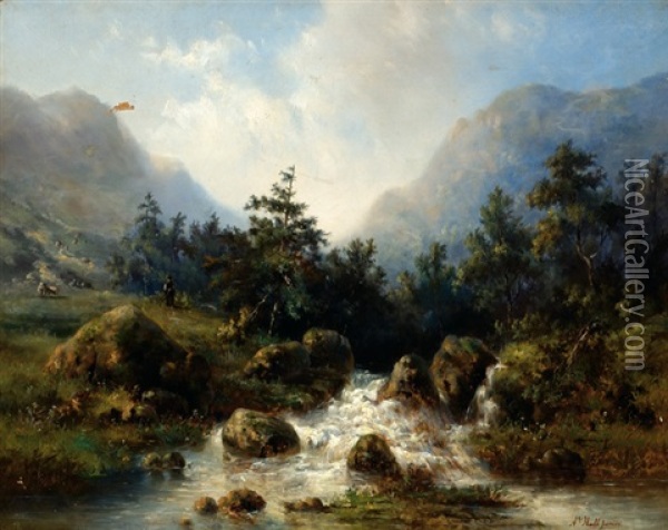 Mountain Landscape Oil Painting - Abraham Hulk the Younger
