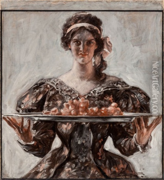 Woman Presenting Holiday Platter (for The Saturday Evening Post Cover) Oil Painting - Albert Beck Wenzell