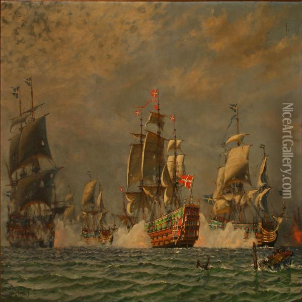 The Battle Of Koge Bay, Denmark. Oil Painting - Christian Bogo