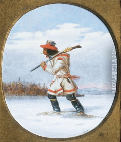 Lorette Indian On A Hunt, Quebec Oil Painting - Cornelius David Krieghoff