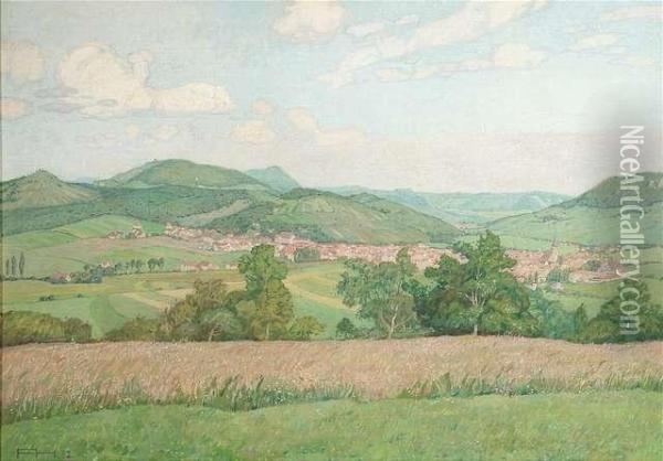 View Of Metzingen In Swabia. Oil/canvas/panel, Monogrammed And Dated Oil Painting - Felix Hollenberg