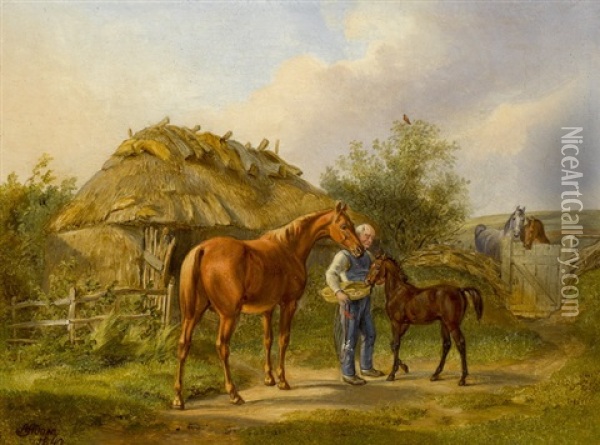 Baron Biel Auf Zierow Auf Seinem Gut In Holstein Oil Painting - Albrecht Adam
