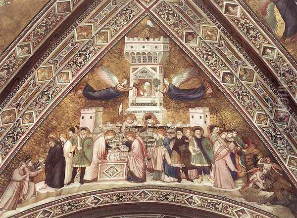 Franciscan Allegories-Allegory of Chastity c. 1330 Oil Painting - Giotto Di Bondone