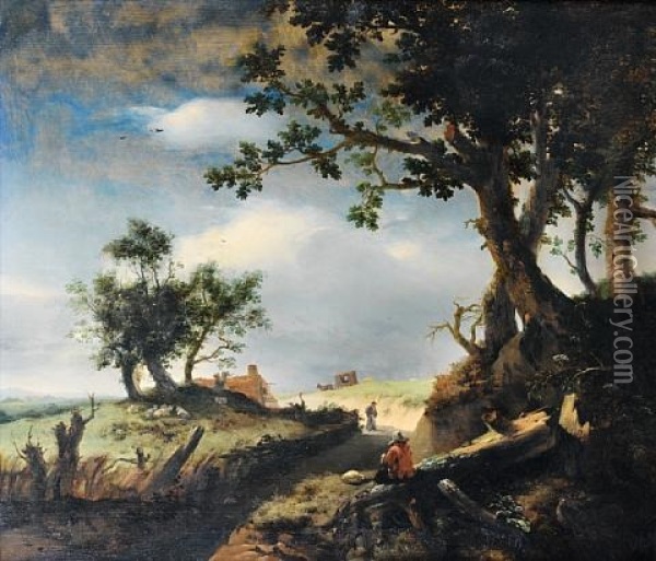 A Traveler And His Dog Resting Beside A Country Path Oil Painting - Jan Wouwerman