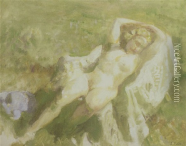 Liggende Nogen Kvinde Pa Hvidt Klaede Oil Painting - Julius Paulsen
