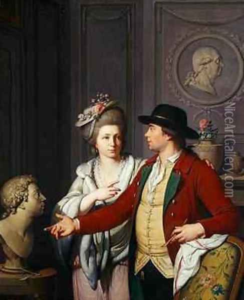Samuel Nahl Shows his Bride a Bust of his Brother 1782 Oil Painting - Johann August the Younger Nahl