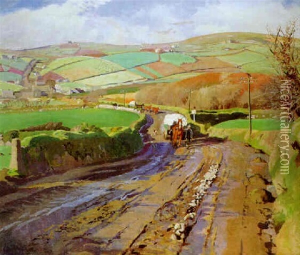 Hauliers On A Country Road Oil Painting - Stanhope Forbes