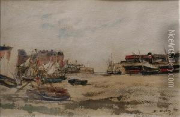 Port A Maree Basse Oil Painting - Jacques-Edouard Dufeu