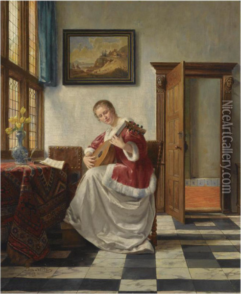 Playing The Lute Oil Painting - Otto Karl Kirberg