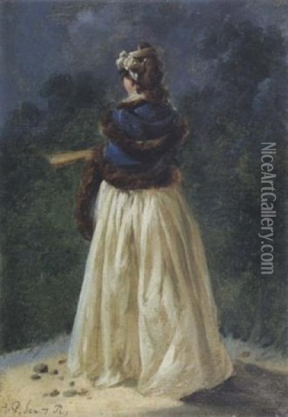 Portrait De Dos D'une Elegante Oil Painting - Jean Baptiste Pillement
