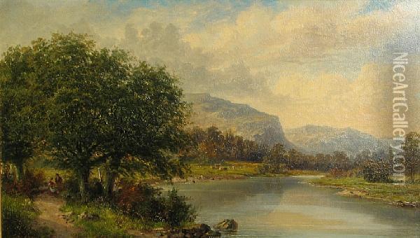 On The Lledr, North Wales Oil Painting - Albert E. Gyngell