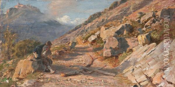 An Italian Landscape Oil Painting - Franz Theodor Aerni