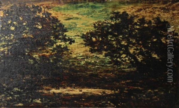 Sunset Scene- Dark Trees Around A Pool Oil Painting - Ralph Albert Blakelock